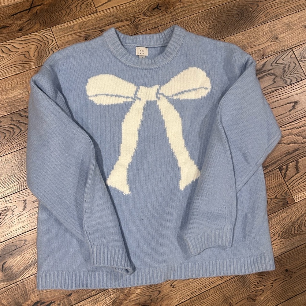 a new day Light Blue Sweater with Cream Bow